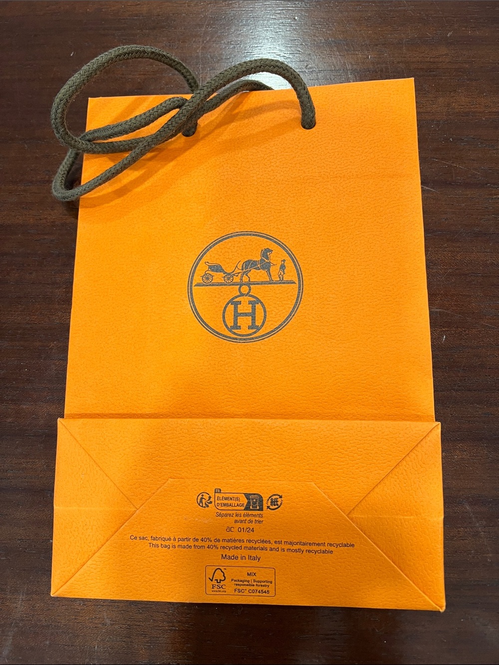 Hermes Orange Logo Paper Shopping bag